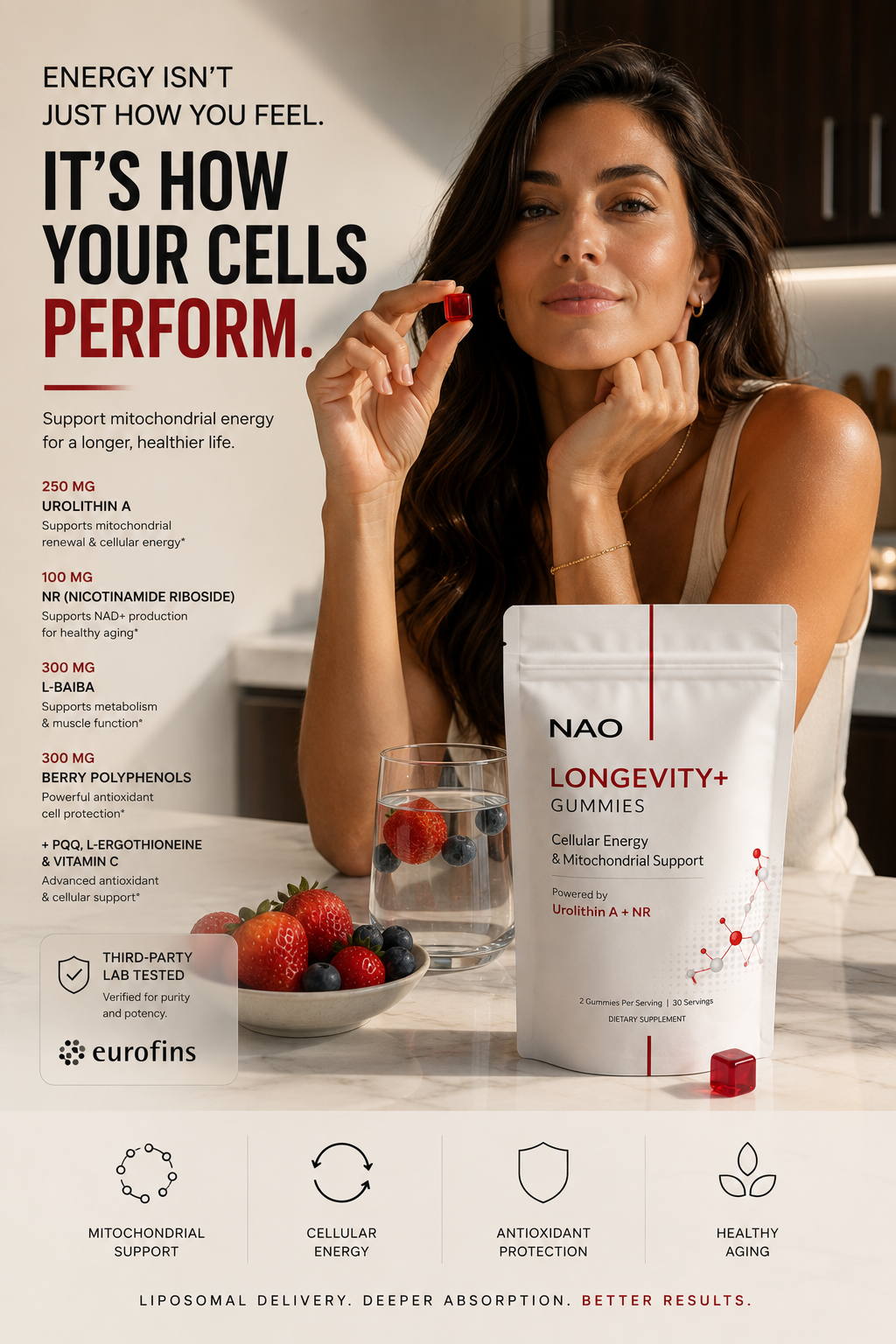 NAO Liposomal Urolithin A Gummies for Healthy Aging, Cellular Energy & Mitochondrial Support