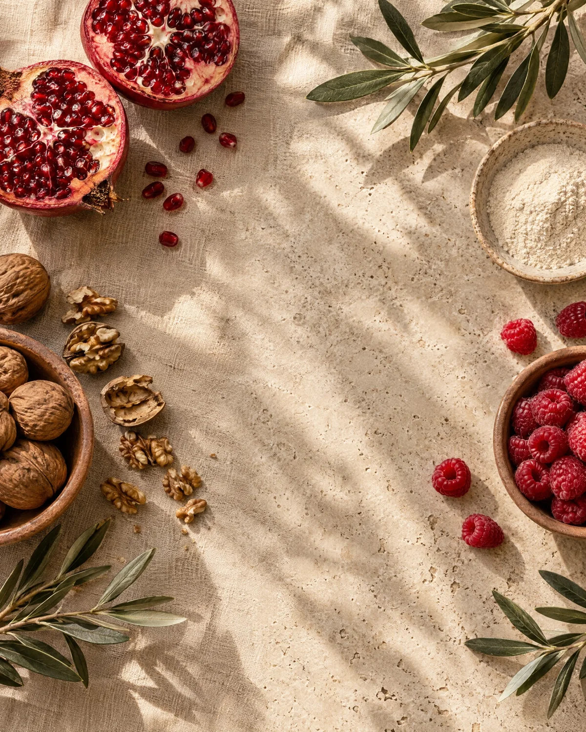 Pomegranate, walnuts and raspberries — natural sources of ellagitannins